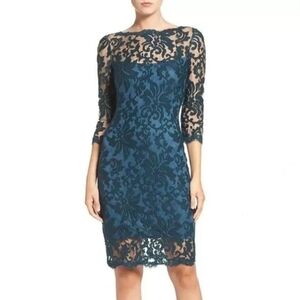 Tadashi Shoji Embroidered Floral Sheer Sheath‎ Dress